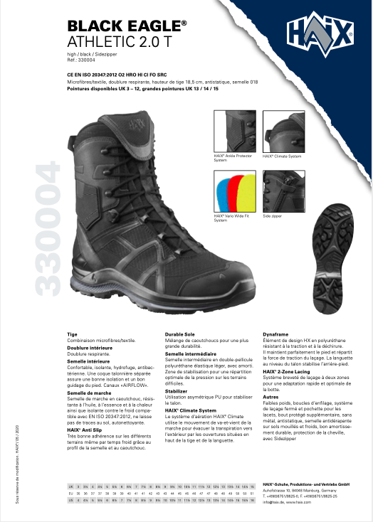 Chaussures Haix modèle Black Eagle Athletic 2.0 Zippées